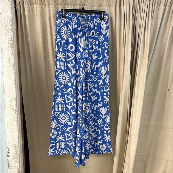 Blue and White Print Wide Leg Pants - Very J - Picture 1 of 8